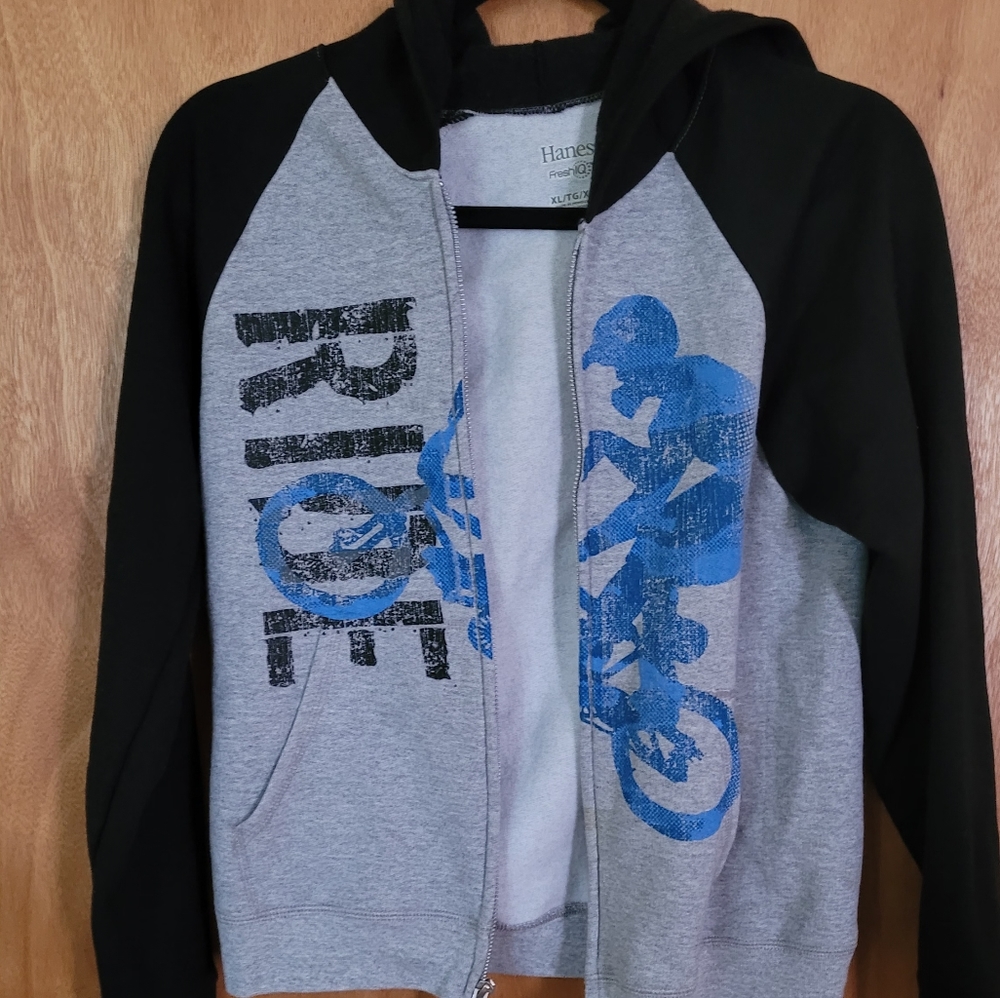 Hanes BMX bike Ride zip Sweatshirt boys xl